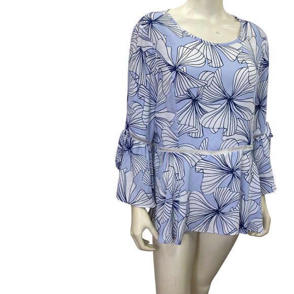 Ivanka Trump Floral Print Bell Sleeve‎ Peplum Top Lg - Picture 4 of 7